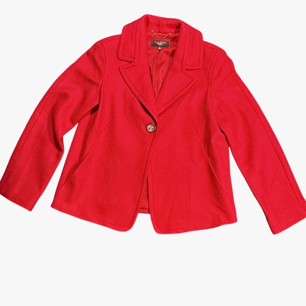 Talbots Red Textured Herringbone Blazer Jacket Petite‎ 8P Wool Blend
